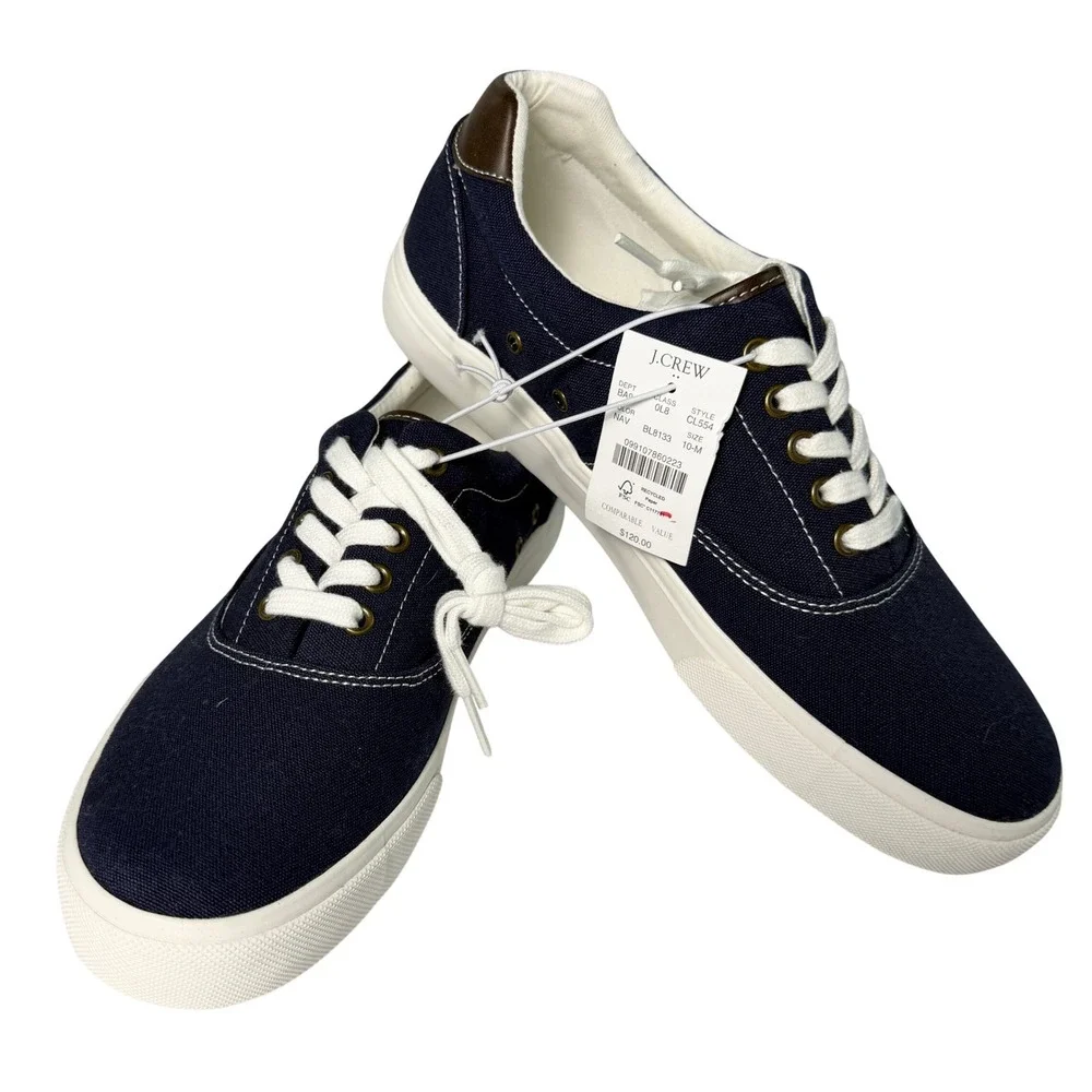 J.Crew Mens Navy Blue‎ Canvas Deck Sneakers CL554 Size 10M New
